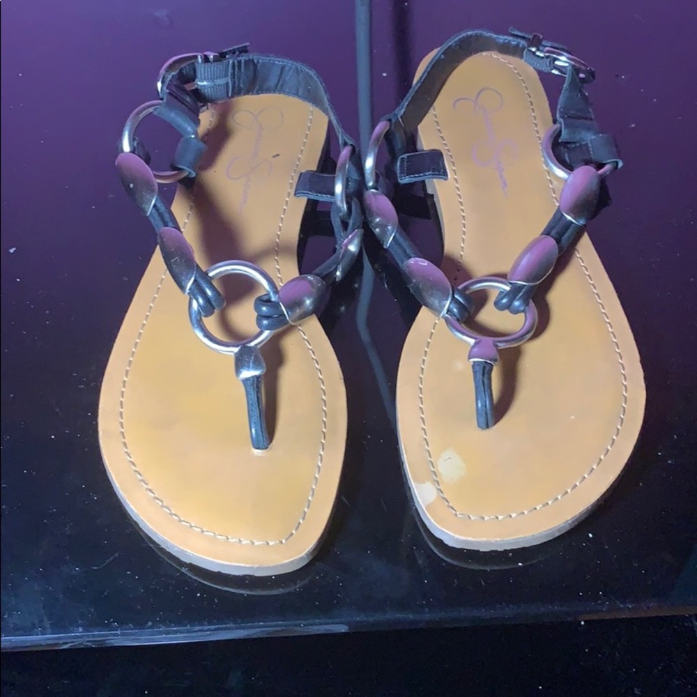 Black, Silver Metal Sandal, size 8.5